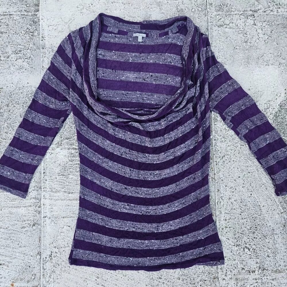 Charlotte Russe Women Top Long Sleeve Blouse Deep Neck Purple Made in USA Size S